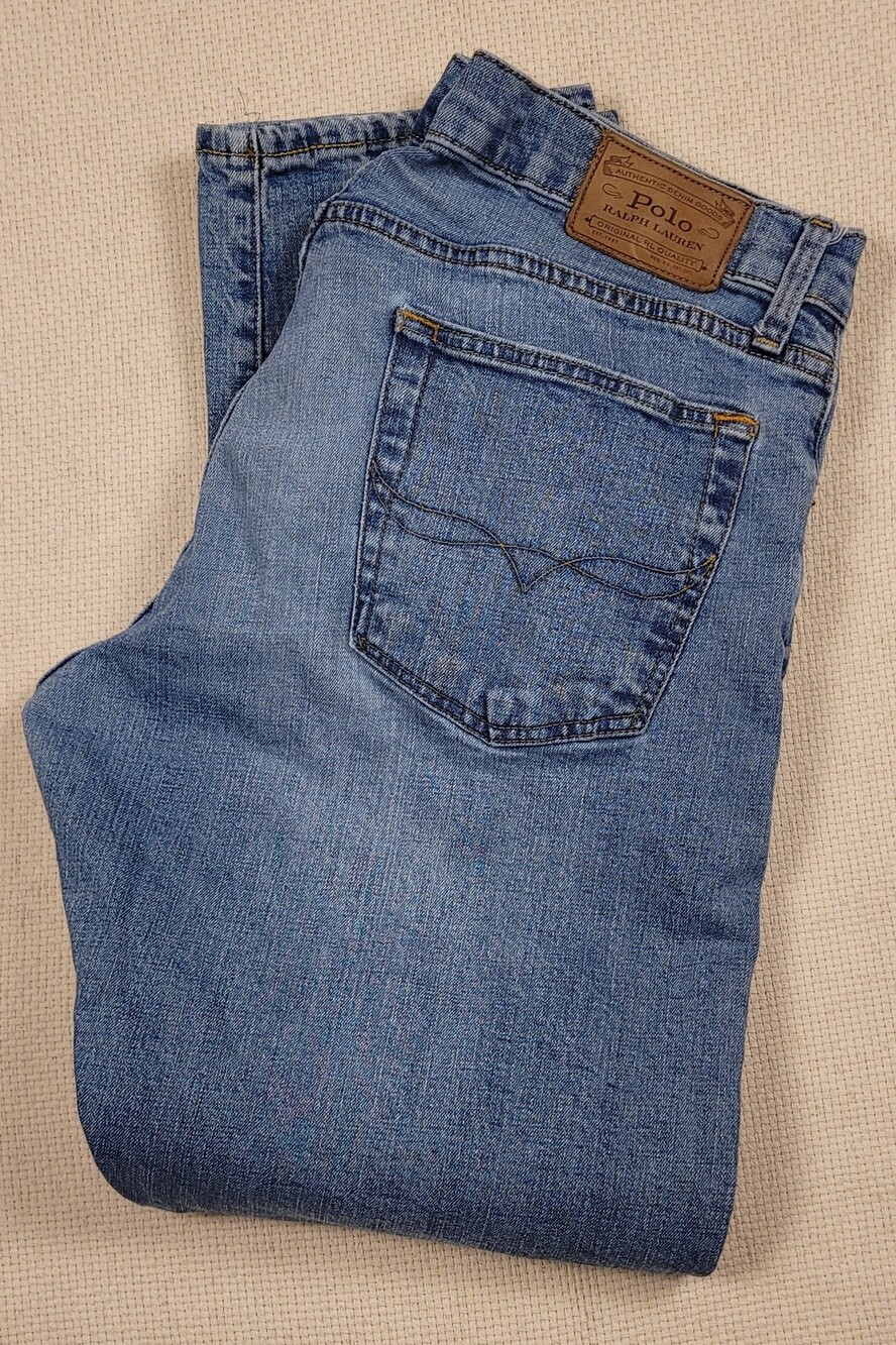 Polo Ralph Lauren Jean Mens 36x32(Fits 34/29) Blue Denim Straight Leg Distressed